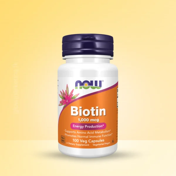 NOW Biotin 1000 mcg Veg Capsules – high-potency supplement for healthy hair, skin, nails and energy metabolism, vegan-friendly and non-GMO