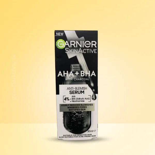 Garnier Anti-Blemish Serum with AHA BHA and Niacinamide – Charcoal Formula for Acne-Prone Skin