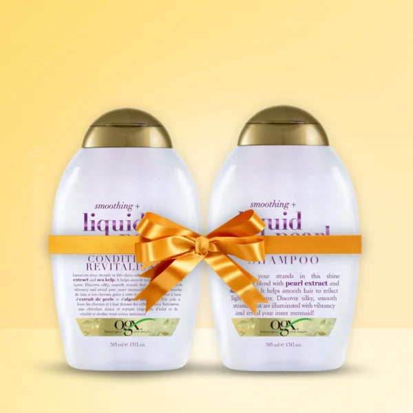 OGX Liquid Pearl Shampoo & Conditioner 385ml Combo Pack – Shine boosting haircare with pearl extract and sea kelp, available in Sri Lanka