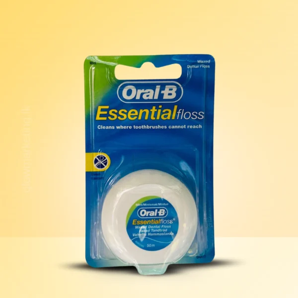 Oral-B Essential Waxed Dental Floss 50m pack for gentle and effective plaque removal, suitable for braces
