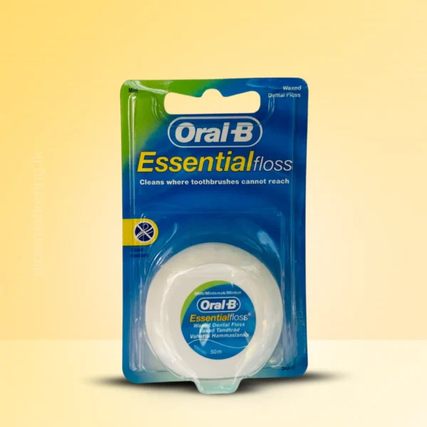 Oral-B Essential Waxed Dental Floss 50m pack for gentle and effective plaque removal, suitable for braces