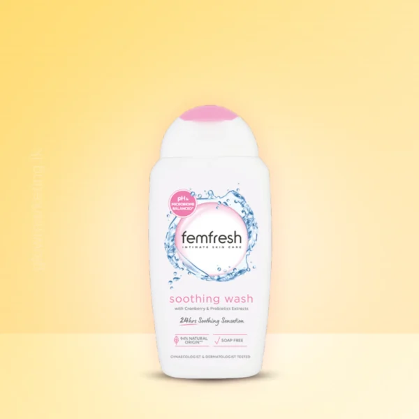 Femfresh Soothing Wash bottle–ph- and microbiome-balanced intimate cleanser with probiotics and cranberry extracts for daily hydration