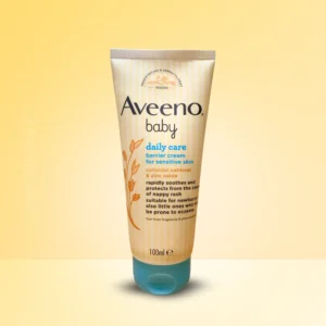 Aveeno Baby Barrier Cream 100ml tube – gentle protection against nappy rash with colloidal oatmeal and zinc oxide.