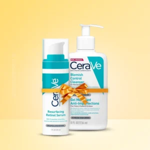 CeraVe Acne Care Combo Pack featuring Blemish Control Cleanser 236ml and Resurfacing Retinol Serum 30ml for acne-prone skin