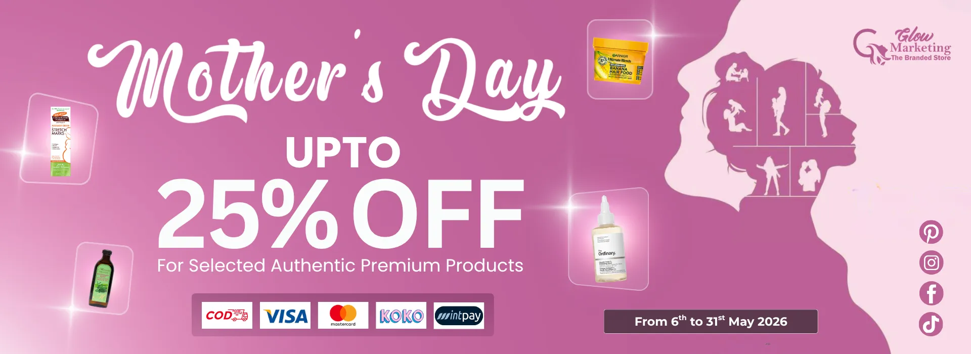 Mothers Day Up to 25% OFF, cosmetics, glowmarketing.lk, Beauty Products in Sri Lanka