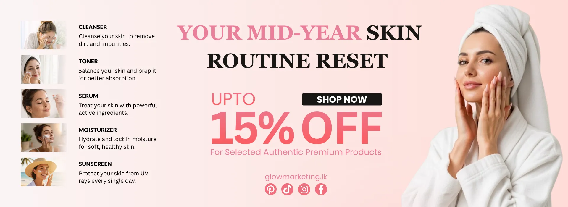 Home Up to 15% OFF, cosmetics, glowmarketing.lk, Beauty Products in Sri Lanka